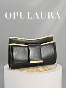 OpulAura 女士晚宴手拿包，黑色 PU 皮革手提包 - 女士优雅链条肩带托特包，适合休闲或正式场合，晚宴斜挎包 | 时尚手拿包 | 磁扣封口 - 黑色 - 查看 10