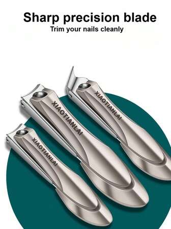 4-delars nagelklippare i månskenssilver, nagelklippare i rostfritt stål med stänkskydd, manikyr- och pedikyrkit, viktiga nagelvårdsverktyg för hemmabruk och på resor