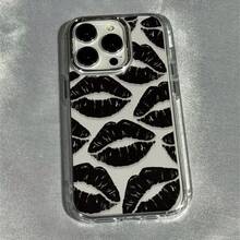 Funda de Teléfono con Estampado Moderno y Original 1pc Pantalla Completa Marco de Impresión de Labios Negros Funda Suave Compatible con Iphone 17 16 15 14 13 12 11 Pro Max AIR 14 15 16E Plus XS XR X 8 7 SE 2020 Cubierta de Teléfono Diseño Único de Moda - 1 pieza - Ver 2