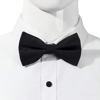 1pc Black Polyester Jacquard Bow Tie, Fine Plaid Texture