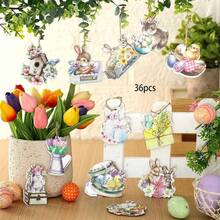 36 adornos de conejito de Pascua de madera para colgar en el árbol de primavera con cuerda para el hogar y la cocina. - Multicolor - Ver 2