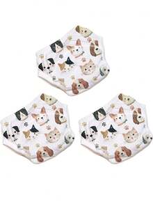 3条装可重复使用婴儿训练裤 - 可爱印花图案，防漏，可水洗，弹性腰带，四季皆宜，婴儿内裤，活泼幼儿服装，舒适贴合，婴儿学习训练裤，男女宝宝均适用