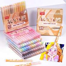 GuangNa 12/24 Acrylic Paint Markers , Skin Color Brush Tip Acrylic Paint Pens For Pumpkin Paint, Rock Painting, Wood, Glass, Paper, Coloring Book, Ceramic, Canvas, DIY Crafts, Water-Based Ink - Sets - View 2