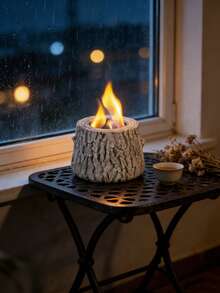 1个便携式桌面壁炉，混凝土树皮纹理设计，适用于户外野餐、烧烤、露营、家居装饰，无烟加热火盆，坚固耐用，适合露营烹饪。