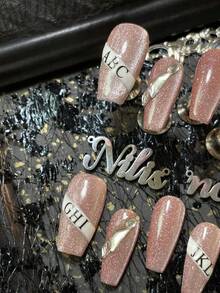 10pcs Coffin Shaped Acrylic Nail Kit,Pink Cat Eye Nails,3D Stere Diamond Accessory Decoration,Hand Drawn Geometric Patterns,Handmade Nail ArtStickers,Y2K Style Nail Art Set,Suitable For Women And Girls,Festivals,Daily,Work,Gatherings And OtherPlaces Use,Comes With 1 Mini Nail File And 1Double-Sided Adhesive Label Nails Stuff