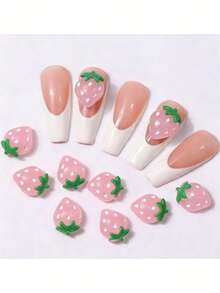 10/50件可愛3D果凍粉色草莓美甲飾品 透明樹脂水果美甲裝飾 DIY美甲配件 用於美甲設計 - 查看 2