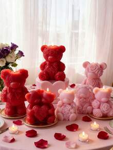 Molde de silicona de oso rosa 3D, regalo hecho a mano para el Día de San Valentín, apto para velas, resina, yeso DIY - Blanco - Ver 1