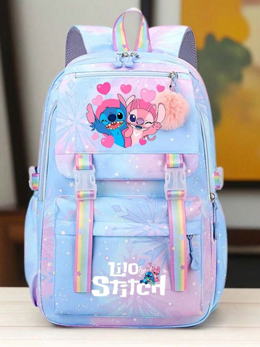 1pc Stitch Backpack - Large Capacity Backpack With Adjustable Shoulder Straps, Lightweight Zipper, Printed With Stitch And Angel Patterns, Birthday Or Back To School Gift, Casual Backpack, Fun Design, Durable, Suitable For Teenagers