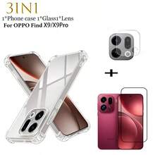New 3-In-1 Transparent Anti-Drop Phone Case + Full Screen Tempered Glass Film + Lens Film For Find X9/X9Pro - Clear - View 1