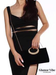 1 Túi cầm tay nhung thời trang & thanh lịch, Túi dạ hội trang trí bằng kim loại lấp lánh có dây đeo xích kim loại có thể tháo rời để đeo vai hoặc đeo chéo, Thích hợp cho đám cưới, tiệc tùng, dịp trang trọng, quà tặng cho phụ nữ - màu đen - Xem 6