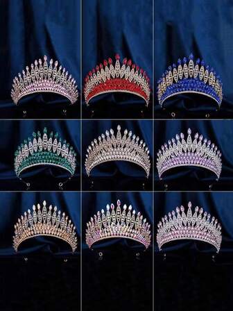 1件奢华新娘水晶水钻皇冠，女士选美头饰，节日表演、派对、宴会头饰