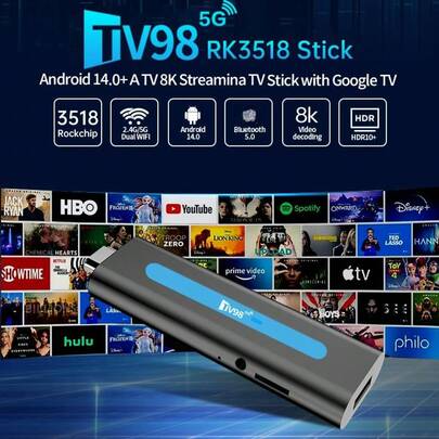 Q96 OHP A TV98 RK3518 TV Stick Android 14 Support Dual Wifi 4G/5G 8K Video HD Voice Remote Pre Installed APP 64G TV Stick IPTV