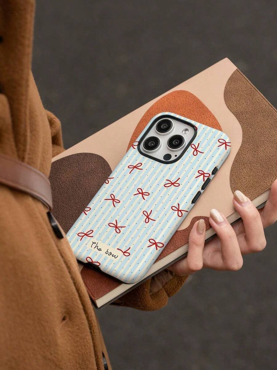 Funda de teléfono 2 en 1 con textura mate y lazo (rayas azul claro, lazo rojo), funda protectora de doble capa antichoque compatible con iPhone Air/17 ProMax/17 Pro/17/15 ProMax/15 Pro/15 Plus/15/XS Max/XR/X/7 Plus/7/16 ProMax/16 Pro/16 Plus/16/14 ProMax/14 Pro/14 Plus/14/13 ProMax/13 Pro/13/12 ProMax/12 Pro/12/11 ProMax/11/15 ProMax/Ultra Series - Multicolor - Ver 1