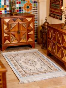 1 Stück schöner traditionell bedruckter Teppich, blau umrandeter bedruckter Teppich, bequem & weich, geeignet für tägliche Wohndekoration, Feiertags-Dekoration, Wohnzimmer-Teppich, Dekorationsteppich, Schlafzimmer-Dekoration, kleiner Teppich, Teppich, Wohndekoration, Wohnzimmer-Teppich, Wohnzimmer kleiner Teppich, Schlafzimmer-Teppich, Wohnzimmer Wohndekoration, Outdoor-Teppich, waschbarer Teppich