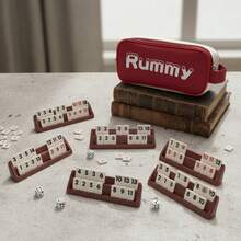 1 Set Juego de Mesa de Rummy para Viaje, Incluye Bolsa de Lona Duradera, Juego de Cartas Clásico de Rummy, Adecuado para Juego Familiar, 106 Cartas, 4 Soportes para Cartas, 1 Dado (2-4 Jugadores) - Multicolor - Ver 2