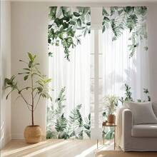 مجموعة ستائر شفافة بتصميم جيب العصا لسهولة التعليق، مثالية للمطبخ والكافيه وغرفة المعيشة والمائدة والشرفة والحديقة وغرفة النوم، للربيع، قطعتان