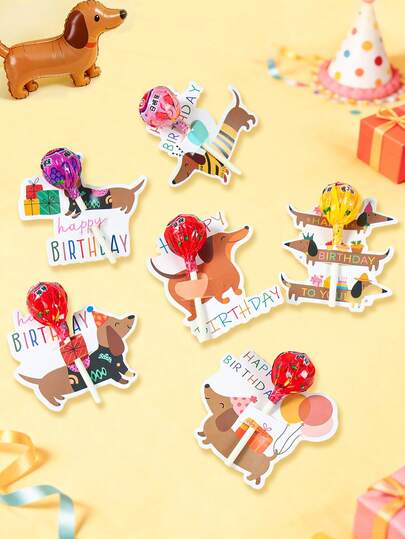 48pcs Dachshund Lollipop Box, Cute Dachshund Lollipop Decoration Cards, Baby Birthday Party Supplies, Birthday Decorations, Birthday Gifts, Baby Shower Party Favors, Party Favors, Dachshund, Happy Birthday Decorations, Home Decor, Tabletop Decor, Baby Birthday Party Paper Candy Cards