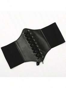 1pc Women's Black Waist Cincher With Tie, Elastic Waistband, Minimalist Design For Everyday Wear
