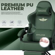 Fabric Gaming Chair, Ergonomic Computer Chair With Footrest And Lumbar Support Height Adjustable Home Office Chair - Green-Faux Leather - 查看 2