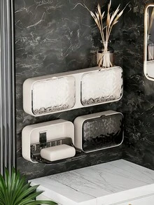 Wall Mounted Double Layer Plastic Soap Dish, No Drill Bathroom Storage Box With Iceberg Pattern Design, Suitable For Soap, Bar Soap, Body Wash And Other Bathroom Items Home Bathroom Decor Fall Decor Back To School - Multicolor - View 8