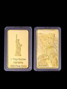 1 Piece Of Replica 1 Ounce Gold Bar Suisse Gold Bar 24K Gold-Plated Ingot Sussie Gold-Plated Gold Bar. Non-Magnetic Swiss Gold Bar, American Statue Of Liberty Commemorative Medal, Badge Coin - Multicolor - View 3