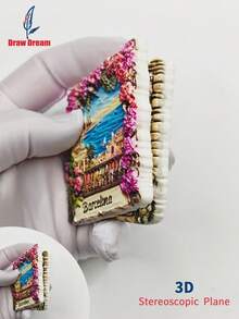 1pc 3D Stereo World Landscape Fridge Magnet, Barcelona Romantic Seaside + England Elegant Manor, World Travel Souvenir Collection, Travel Souvenir Decor Magnet, Suitable For Home, Office Decor, Personalized Travel Souvenir Magnetic Fridge Sticker, Home Decor, Kitchen, Room, Office, Cabinet Craft Gift, Holiday Souvenir, Exquisite Small Gift - Multicolor - View 4