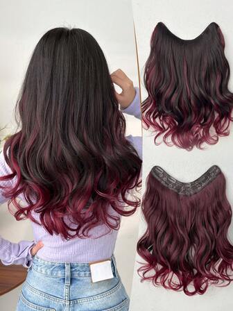 Extensiones de cabello con clip en estilo V de fibra sintética resistente al calor de 16 pulgadas de largo con ondas multicolor, adecuadas para Navidad, Halloween, festivales de música, fiestas y uso diario de mujeres