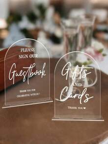 2pcs Transparent Acrylic Wedding Sign, Suitable For Ceremony And Wedding Reception, 5x7 Inch Modern Wedding Sign, Guest Book Signature, Greeting Card Gift Sign, Wedding Reception Sign With Stand, Wedding Decor, Home Decor, Room Decor, Party Gift, Bride Birthday, Graduation Birthday Decor, Party Decor, Bridal Shower - Multicolor - View 9