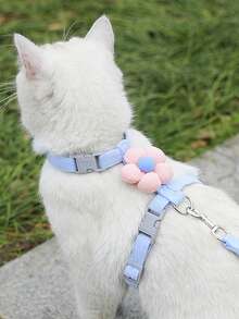 可爱花朵造型猫咪胸背带带牵引绳，舒适轻便防逃脱宠物牵引绳套装 - 彩色 - 查看 7