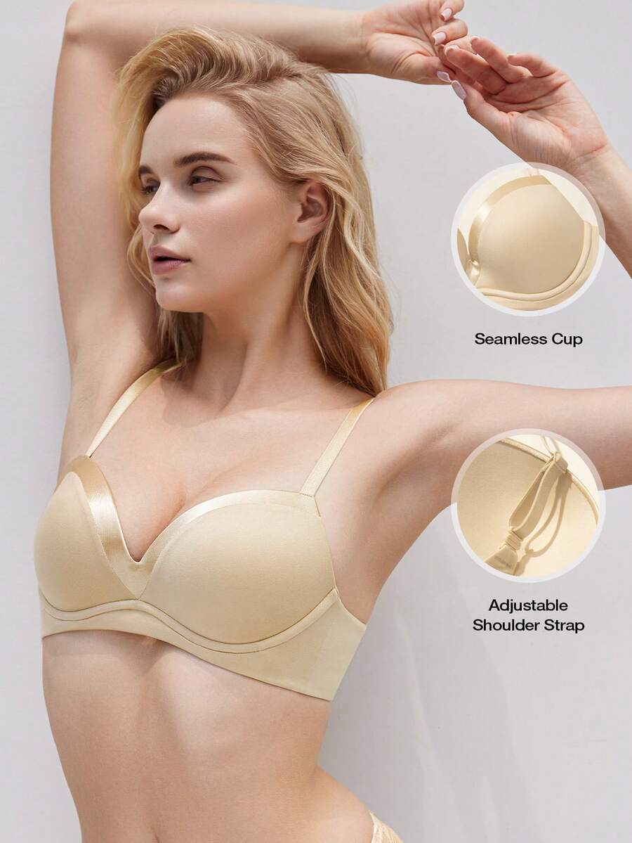 Wingslove This Popular Beige Multi-Way Bra: Smooth Seamless Cups, Adjustable And Convertible Straps (Cross-Back And Other Styles) - Provide A Flattering Lift, Comfortable All Day Long. Perfect For Formal Occasions, Everyday Wear, And Various Settings, An Ideal Choice For Those Seeking Versatile And Fashionable Lingerie! - Champagne - View 1
