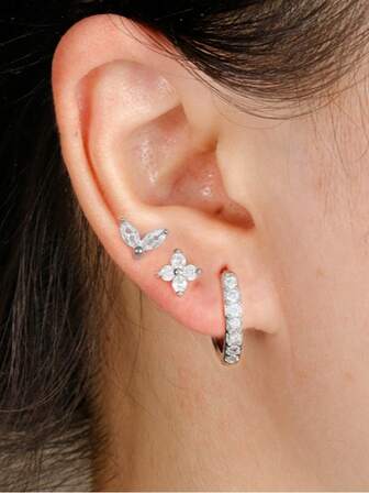 3'lü Set: Zarif ve Şık Tomurcuk ve Çiçek Küpeler, Tamamen Taşlı, Yüksek Kalite Tasarım, Günlük Kullanım, İşe Gidip Gelme ve Randevular İçin Çok Yönlü.