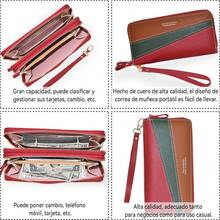 Cartera Mujer Gran Capacidad Cartera de Cuero 8 Ranura para Tarjeta Carteras de Dama para Dinero en Efectivo y Monedas y Tarjetas Billetera Doble con Correa de Muñeca para Viaje Largo Rojo - Rojo - Ver 2