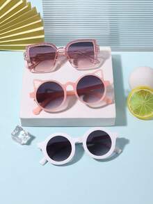 1 Set 3 PCS Boy's And Girl's 4-12Y Classic Round And Square Frame Fashion Glasses Tinted Lenses Lightweight Frame For Holiday Outing With Glasses Box - Multicolor - View 7