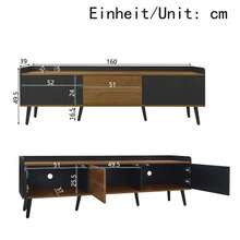TV Cabinet, TV Table, TV Stand, Three-Door Base Unit. Compact Design. Black And Natural Wood Finish. Height 49.5 Cm / Length 160 Cm / Width 39 Cm - Black - View 5