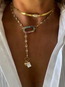 1pc Women's Round Bead Chain Necklace With 3D Letter Pendant And Mountain-Shaped Clasp, Elegant Sophisticated Fashion Design, Suitable For Holidays Or Parties - Golden - View 5