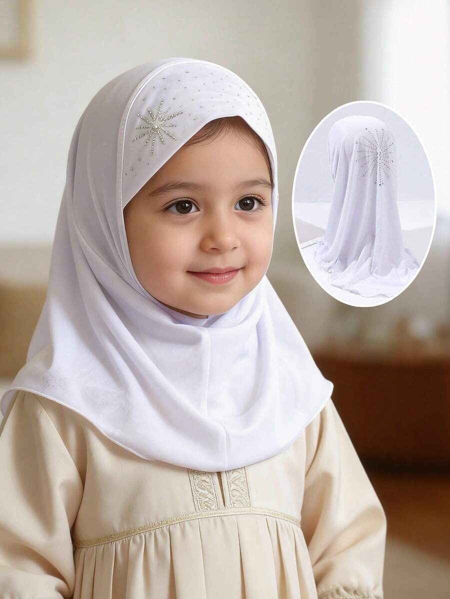 1件装女童闪亮水晶头巾帽，适合3-8岁儿童 | 透气弹力高贵头巾，适合日常佩戴、上学、假期、斋月、开斋节等场合 - 1PC - 查看 1