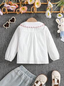 女童春季长袖翻领学院风薄款白衬衫 - 白色 - 查看 2