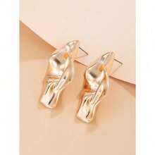 Asymmetrical Leaf Drop Earrings – Vintage Minimalist Metal Design, Versatile Women's Accessory For Parties & Everyday Grace - 金黃色 - 查看 6