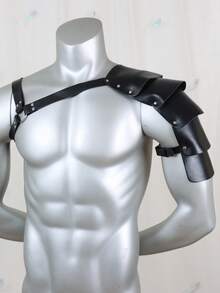 1pc Punk Gothic Geometric Pattern PU Leather Men Suspenders, Holiday Costume Gift - Black - View 4