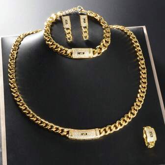 Juego de joyería de 5 piezas con baño de oro de 18K y circonita cúbica, estilo marroquí hip hop, adecuado para uso diario, fiestas, vacaciones y regalo del Día de San Valentín