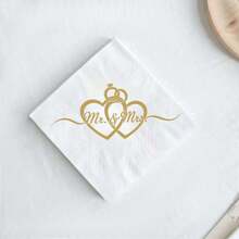 Bộ 50 khăn giấy dùng một lần hình trái tim và nhẫn kim cương "Mr & Mrs", thích hợp cho tiệc cưới, tiệc cô dâu, kỷ niệm, lễ kỷ niệm, ngày lễ, trang trí cao cấp, đồ dùng bàn tiệc, ngày Valentine và các lễ kỷ niệm toàn cầu - Khăn giấy tiệc tùng - Cần thiết cho những bàn tiệc sang trọng. - trắng - Xem 5