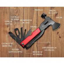 Multi Purpose Tool Axe Stainless Steel Portable Outdoor Camping Safety Hammer Anodized Aluminum Handle - Negro - Ver 5