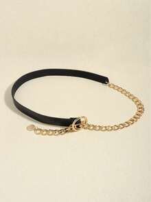 秋季新款金属链条PU皮革复合材质女士腰带，可搭配西装衬衫，百搭装饰腰链，适合万圣节、夏季、秋季、上学等各种场合。 - 黑色 - 查看 7