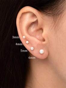 4 pares de pendientes de perla plana, pendientes de perla pequeños de acero inoxidable para cartílago de mujer/niña, pendientes de perla espiral hipoalergénicos adecuados para piel sensible, joyería para perforación de oreja - Pendientes de perlas - Ver 7