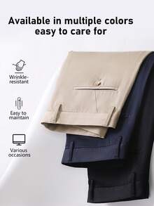 New Autumn Straight-Leg Pants, Loose-Fit Business Trousers For Men, Thin Pure Cotton With A Smooth Drape, Wrinkle-Free, Slim-Fit Professional Autumn And Winter Men's Business Suit Trousers, Formal Straight-Leg Pants. Slim-Fit Commuter Business Casual Trousers, Close-Fitting And Comfortable On The Skin, Machine Washable Without Deformation, Available In Multiple Colors. - 卡其色 - 查看 1