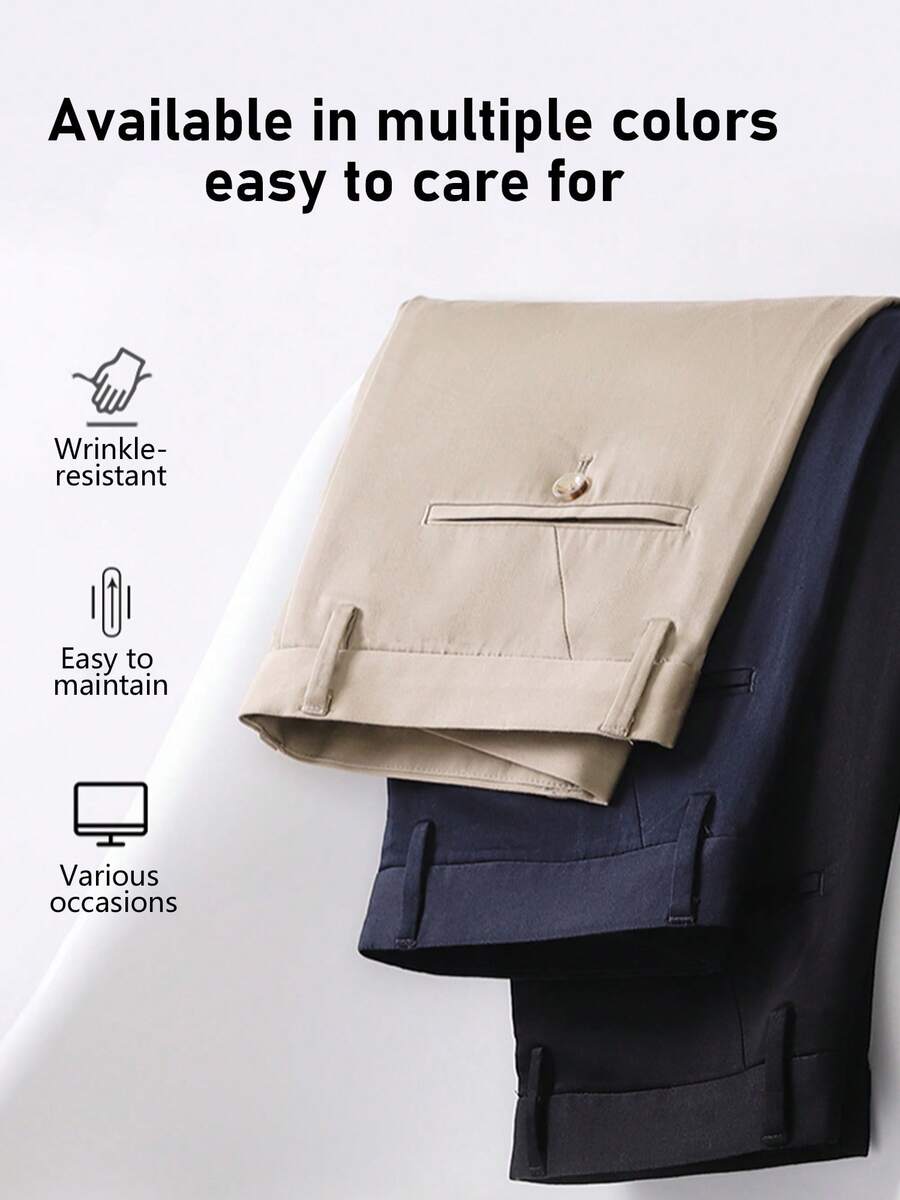 New Autumn Straight-Leg Pants, Loose-Fit Business Trousers For Men, Thin Pure Cotton With A Smooth Drape, Wrinkle-Free, Slim-Fit Professional Autumn And Winter Men's Business Suit Trousers, Formal Straight-Leg Pants. Slim-Fit Commuter Business Casual Trousers, Close-Fitting And Comfortable On The Skin, Machine Washable Without Deformation, Available In Multiple Colors. - 卡其色 - 查看 1