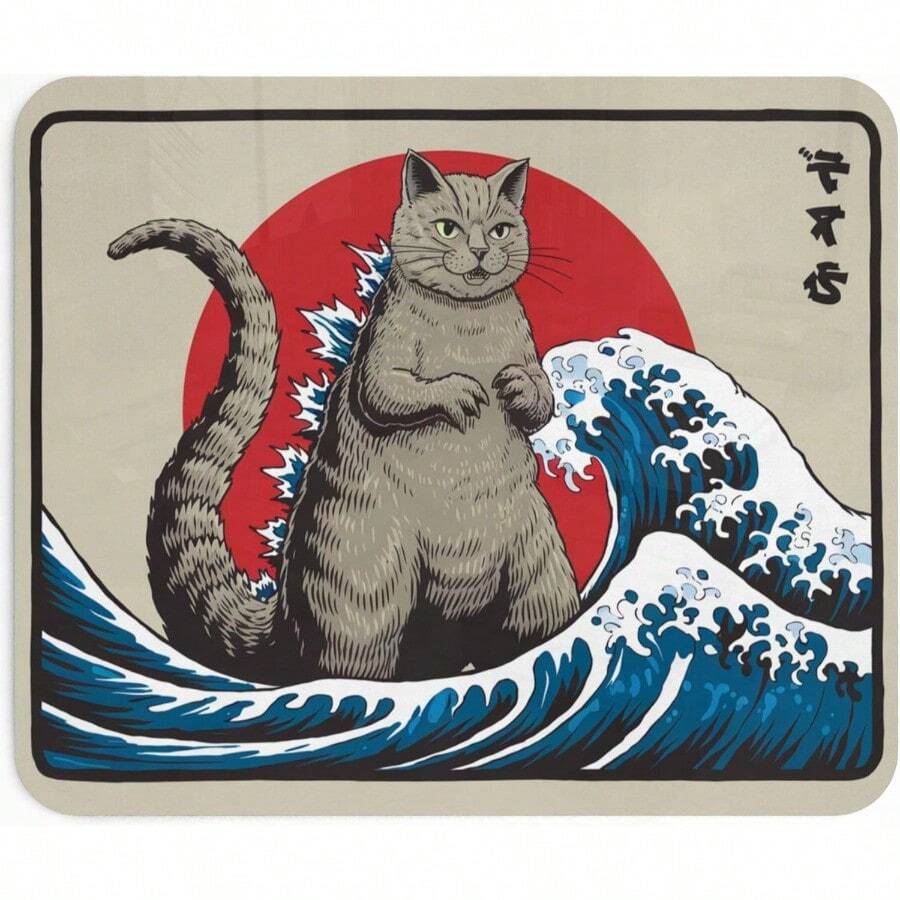 Teegarb Letter Blanket Mouse Pad Catzilla Gato Ilustración Japonesa Divertida Tapete para Mouse Base Caucho Antideslizante Alfombrilla Oficina Laptop Escritorio Regalo Original Estilo Anime Mousepad - Catzilla - Ver 1