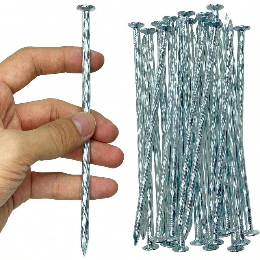 Estacas de césped artificial galvanizadas en espiral para paisaje de 6 pulgadas estacas de tela para bordes de pavimentación jardinería bordes de césped carpintería y más 25 piezas - Plateado - Ver 1