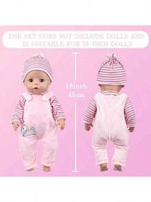 16-18 Inch Reborn Doll Clothes, 3pcs Set Including Pink Striped Unicorn Suspender Pants, Christmas, Halloween, Birthday Holiday Gift (Doll Not Included),Doll Clothes,Baby Doll Clothes,Reborn Doll Clothes