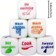 1个亚克力家务骰子 - 互动式家庭游戏，适用于家务、聚会和生日庆祝活动，彩色标签（闲置、洗衣、洗碗、烹饪、扫地、购物），互动式家务分配游戏 | 趣味任务分配器 | 清晰易读